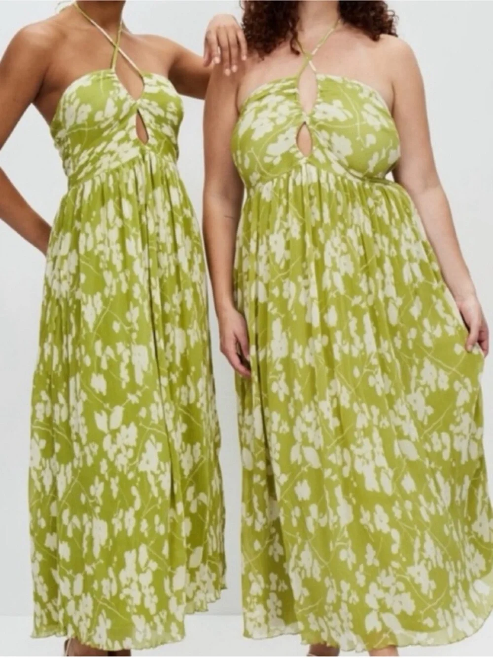Abercrombie & Fitch Olive Green and Cream Floral Maxi Dress